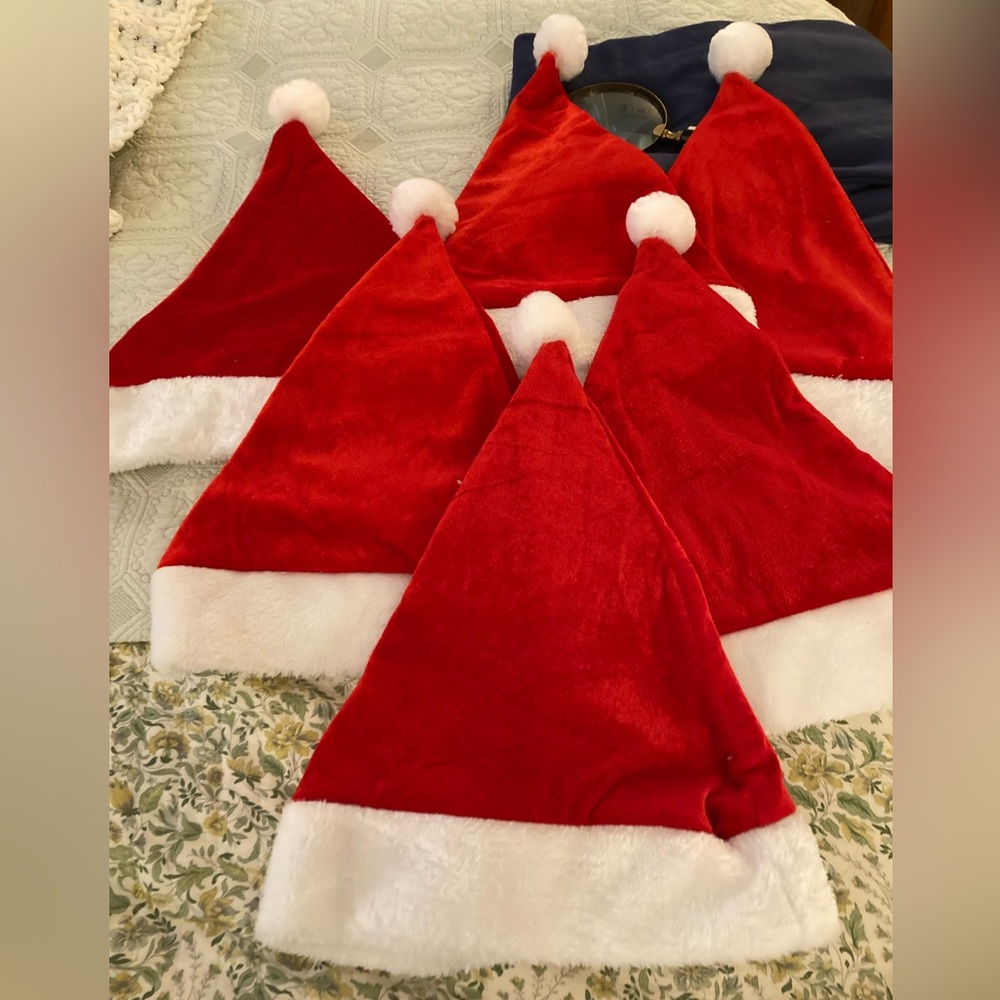 Christmas Santa Hats 6 Red Velour White Trim/Ball at end 12 in  x 15 in 6/ $19